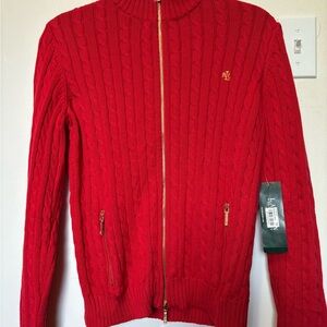 Brand New Ralph Lauren Red Zip Up Sweater